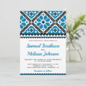 Blue Black Embroidery Ukrainische Hochzeit Einladung (Stehend Vorderseite)