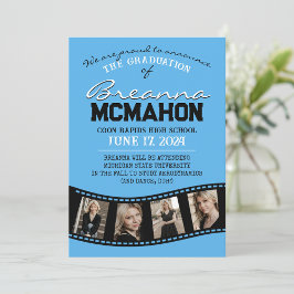 Blue & Black Filmstrip Abschluss Ankündigung