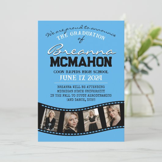 Blue & Black Filmstrip Abschluss Ankündigung