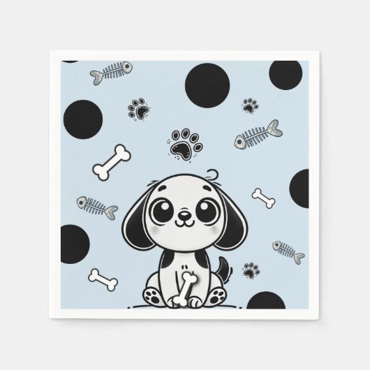 Blue & Black Fish Knochen Welpe Hund Geburtstagspa Serviette (Vorderseite)
