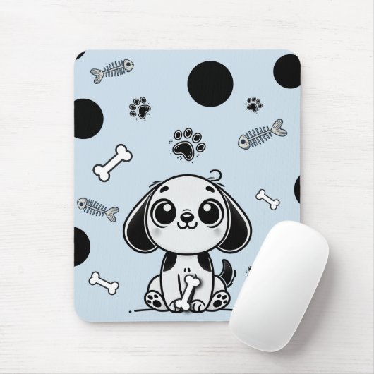 Blue & Black Fish Knochen Welpe Hund Niedlich Offi Mousepad (Mit Mouse)