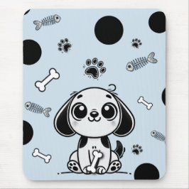 Blue & Black Fish Knochen Welpe Hund Niedlich Offi Mousepad