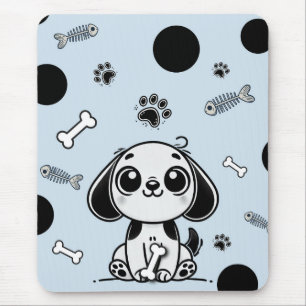 Blue & Black Fish Knochen Welpe Hund Niedlich Offi Mousepad