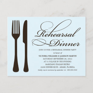 BLUE & BLACK FLATWARE   PROBE DINNER INVITE EINLADUNGSPOSTKARTE