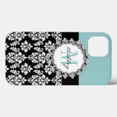Blue Black Fleur de Lis Damask Monogram Case-Mate iPhone Hülle (Rückseite (Horizontal))