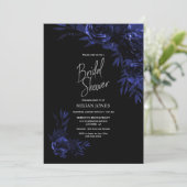 Blue Black Floral Brautparty Einladung (Stehend Vorderseite)
