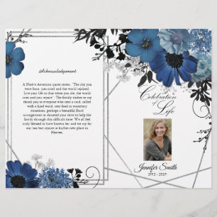 Blue Black Floral Geometric Funerary Program Flyer