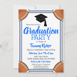 Blue & Black Football Graduation Party Einladung