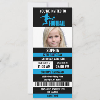 Blue Black Football Ticket Geburtstag Foto Einladung