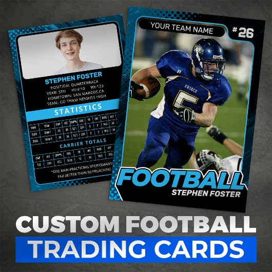 Blue & Black Football Trading Card Custom Player Telefonnummerkarte