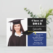 Blue & Black Foto Abschluss Einladung (Stehend Vorderseite)