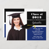 Blue & Black Foto Abschluss Einladung (Vorne/Hinten)