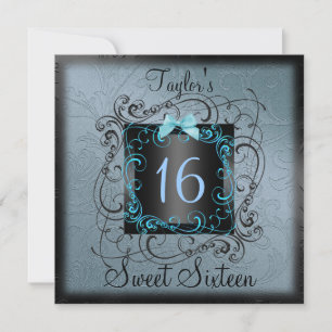 Blue & Black Frame Sweet16 Geburtstag Einladung