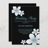 Blue & Black Frangipani Einladung (Vorne/Hinten)