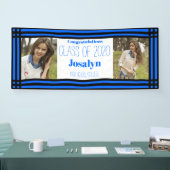 Blue Black Geometric Zwei-Foto-Abschluss Banner (Messe)