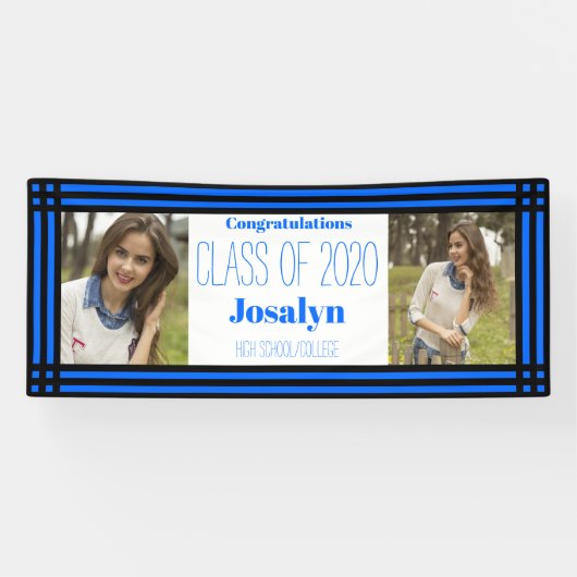 Blue Black Geometric Zwei-Foto-Abschluss Banner (Horizontal)