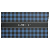 Blue & Black Gingham Kariert Bauernhof Muster Name
