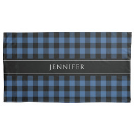 Blue & Black Gingham Kariert Bauernhof Muster Name Kissenbezug