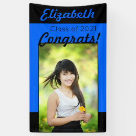 Blue & Black Glückwunschs One Foto Graduation Part Banner