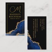 Blue Black Gold Agate Mit Monogramm Makeup Artist Visitenkarte (Vorne/Hinten)