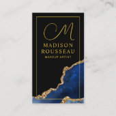 Blue Black Gold Agate Mit Monogramm Makeup Artist Visitenkarte (Vorderseite)