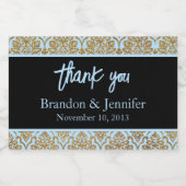 Blue Black & Gold Custom Wedding Sparkling Wein Schaumweinetikett (Einzelnes Label)