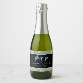 Blue Black & Gold Custom Wedding Sparkling Wein Schaumweinetikett