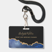 Blue Black Gold Foil Agate Event Planner Ausweis (Vorderseite mit Lanyard)