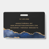 Blue Black Gold Foil Agate Event Planner Ausweis (Rückseite)