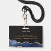 Blue Black Gold Foil Agate Event Planner Ausweis (Rückseite mit Lanyard)