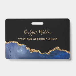 Blue Black Gold Foil Agate Event Planner Ausweis