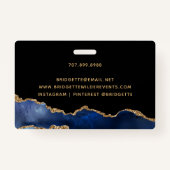 Blue Black Gold Foil Agate Event Planner Ausweis (Rückseite)