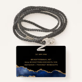 Blue Black Gold Foil Agate Event Planner Ausweis (Rückseite mit Schlüsselband)