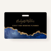 Blue Black Gold Foil Agate Event Planner Ausweis (Vorderseite)