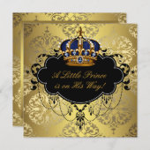 Blue Black Gold Prince Baby Dusche Einladung (Vorne/Hinten)