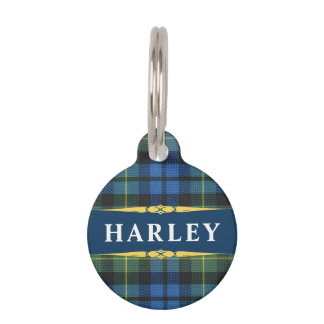 Blue Black Gold Tartan Plaid Personalized Haustiermarke