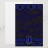 Blue & Black Goth Lace Wedding Briefpapier (Vorne/Hinten)