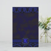 Blue & Black Goth Lace Wedding Briefpapier (Stehend Vorderseite)