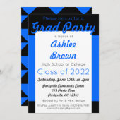 Blue Black Grad Party Bold Abschluss Einladung (Vorne/Hinten)