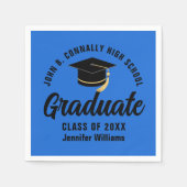 Blue Black Graduate Personalisiert Graduate Party Serviette (Vorderseite)