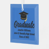 Blue Black Graduate Personalisierter Abschluss Ornament Aus Glas (Vorderseite links)