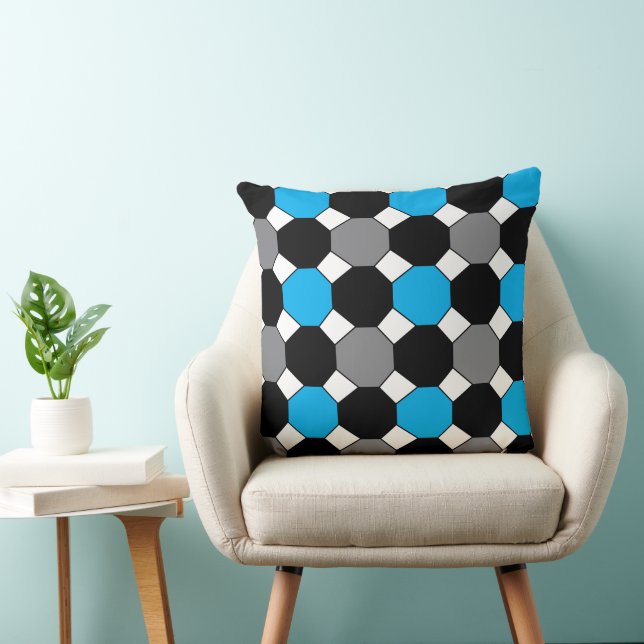 Blue Black Gray Geometric Kissen (Stuhl )