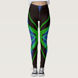 Blue Black Green Abstrakt Geometric Gym Yoga Leggings