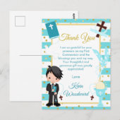 Blue Black Hair Boy Erste Kommune Vielen Dank Postkarte (Vorne/Hinten)