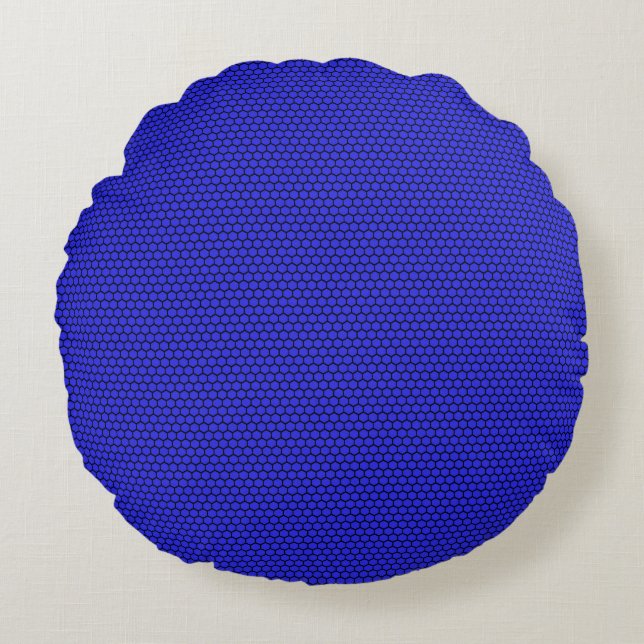 Blue Black Hexagon Seamless Pattern Rundes Kissen (Vorderseite)