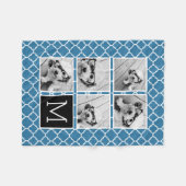 Blue & Black Instagramm 5 Foto Collage Monogramm Fleecedecke (Vorderseite (Horizontal))