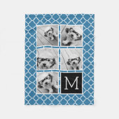 Blue & Black Instagramm 5 Foto Collage Monogramm Fleecedecke (Vorderseite)