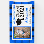 Blue Black Kariert School Colors Abschluss Banner (Vertikal)