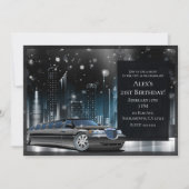 Blue & Black Limo Night in City Birthday Party Einladung (Vorderseite)