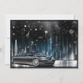 Blue & Black Limo Night in City Birthday Party Einladung (Rückseite)